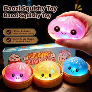 Đèn LED phát sáng lấp lánh hạt Bun Squishy, Đồ chơi bánh bao lấp lánh nhiều màu có hộp đựng hấp