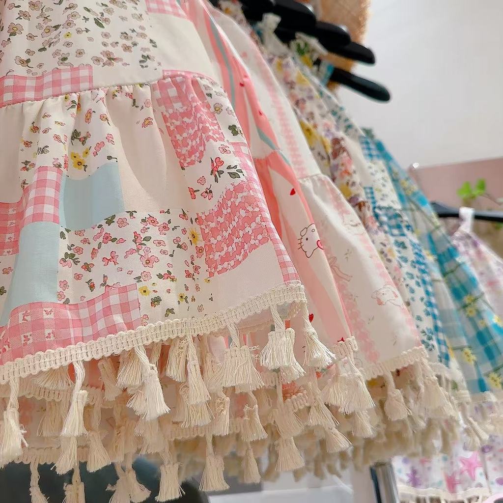 Đầm lụa Cotton hoa cho bé gái mùa hè mỏng phù hợp với váy đi biển 80-160 Size RN6A