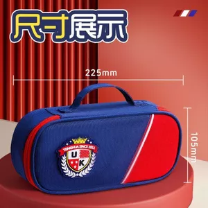 Hộp đựng bút vải Oxford ba ngăn phong cách jk Anh Quốc, sức chứa lớn, dành cho nam, mã 260616