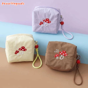 Túi trang điểm FAVORITEGOODS, Ly hợp vải nữ đa năng hình nấm, Hộp đựng cáp dữ liệu ví đựng tiền xu di động đa năng dễ thương