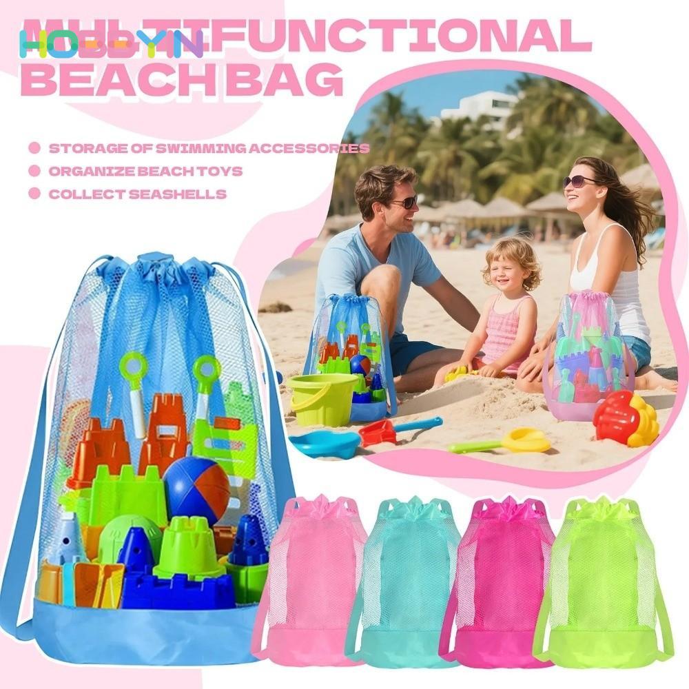 HOBBYIN Túi đi biển bằng lưới HOBBYIN, Ba lô đi biển có dây đeo có thể điều chỉnh chống cát, Túi đựng đồ chơi bể bơi có dây rút bền