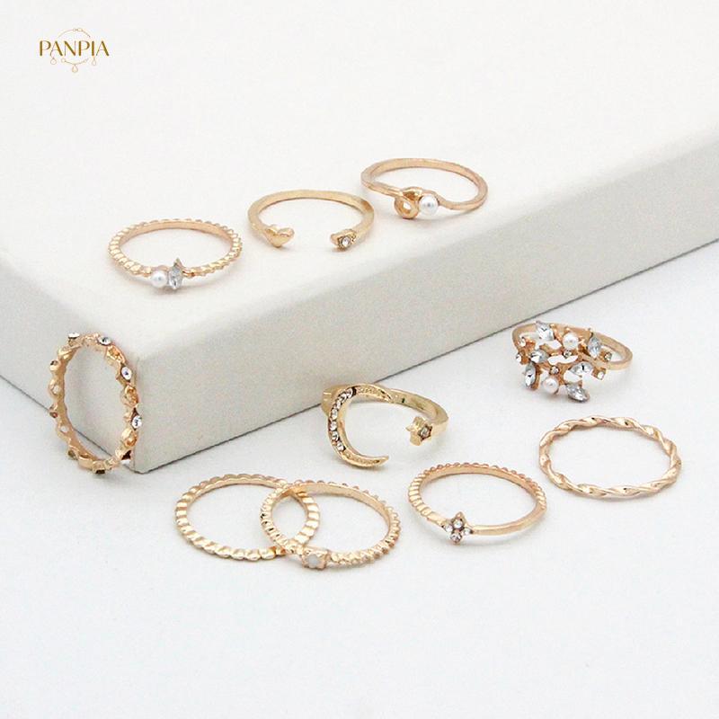 PNPIA- 10 Cái / bộ Nhẫn Ngôi Sao Mặt Trăng Nữ Bé Gái Bohemian Bộ Trang Sức Quà Tặng Phụ Kiện