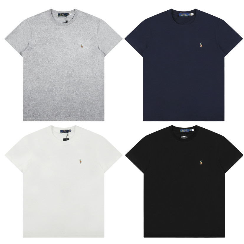 Chất Lượng Cao Phong Cách Cơ Bản Cổ Tròn Tay Ngắn Ngực Thêu Màu Trơn Cotton Nguyên Chất Rời Nam Nữ Hàng Ngày Phù Hợp Với