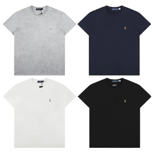 Chất Lượng Cao Phong Cách Cơ Bản Cổ Tròn Tay Ngắn Ngực Thêu Màu Trơn Cotton Nguyên Chất Rời Nam Nữ Hàng Ngày Phù Hợp Với