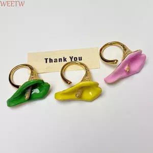 Nhẫn mở hình học WEETW, Nhẫn hoa Calla Men đầy màu sắc có thể điều chỉnh, Nhẫn cổ điển tối giản bằng kim loại phóng đại thanh lịch dành cho nữ