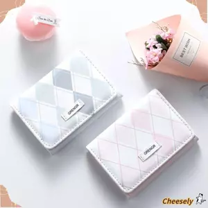 Túi đựng thẻ CHEESELY, đa chức năng với ví đựng thẻ họa tiết ca rô, ví nhỏ đơn giản màu xanh PU phong cách Hàn Quốc dành cho nữ