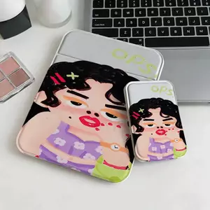 Gương gấp mini họa tiết cô gái tóc đen OPS thời trang gương cầm tay