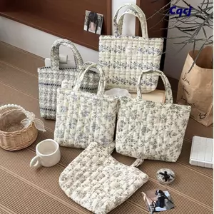 Túi Tote Nhỏ CQCJ, Túi Xách Ngoài Trời In Hoa Quilted, Túi Cơm Trưa Di Động Siêu Nhẹ Dung Tích Lớn Nghệ Thuật