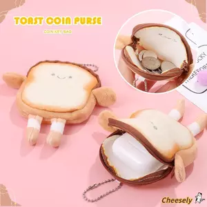 Ví đựng tiền xu nướng bánh mì, Túi đựng tai nghe hoạt hình bánh mì, Túi đựng chìa khóa tiền xu di động nhẹ dễ thương Cô gái