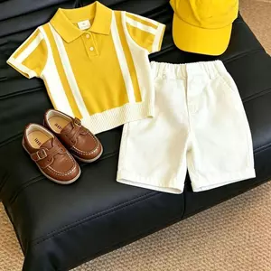 Bé trai (90-140) Áo sơ mi Polo phù hợp màu Dopamine mùa hè + Quần short thông thường