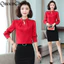 Áo Sơ Mi Nữ Màu Đỏ Chắc Chắn Nữ Thời Trang Lưng Tay Dài Công Sở Áo Sơ Mi Rời