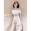 Áo thun ngắn tay kiểu Pháp Pure Desire Ren khâu vai nghiêng dành cho nữ Thiết kế mùa hè có dây Slim