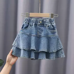 Bé Gái Váy Denim Mùa Hè Phong Cách Mới Co Giãn Váy Denim Lót Giữa Lớn Trẻ Em Trẻ Em Thời Trang Váy Denim