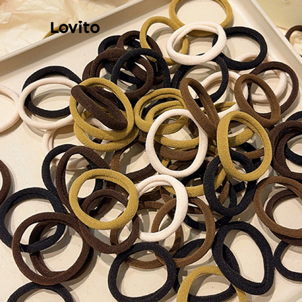 Lovito Dây Buộc Tóc Phong cách thường ngày Gói Trơn 100 Que Trà Sữa Màu Dây Buộc Tóc Liền Mạch Cho Nữ LFA08528