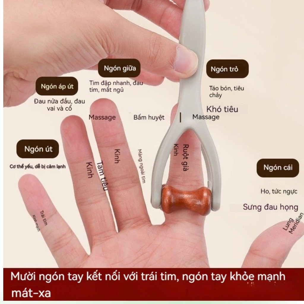 HuyDangSport Dụng cụ massage ngón tay thiết kế con lăn bằng gỗ nguyên khối giúp kích thích huyệt đạo giảm đau mỏi DC001