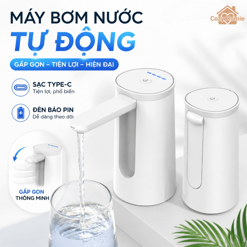 Vòi Bơm Nước Tự Động nhấn giữ 1 giây ra nước sạc Type-C chất liệu ABS phù hợp mọi bình nước an toàn