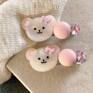 Dễ Thương Màu Hồng Acetate Gấu Tóc Ngọt Ngào Kim Cương Giả Bên Kẹp Hợp Thời Trang Bé Gái Phụ Kiện Tóc