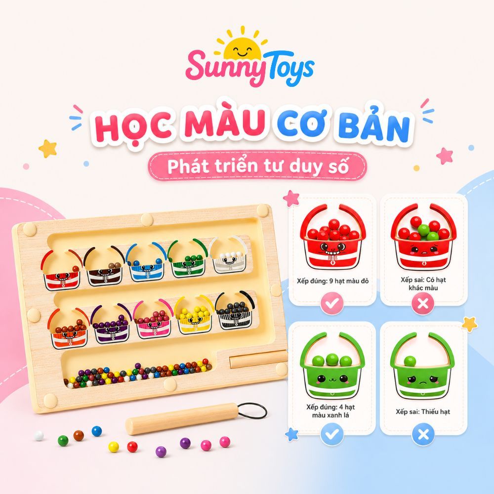 Bộ Ghép Hình Gỗ Montessori SunnyToys - Bé Xếp Khối, Phân Loại Màu Sắc Và Hình Dạng