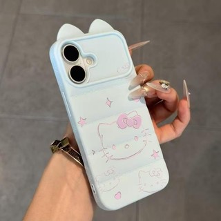 Ốp lưng tai mèo áo lông vũ Hello Kitty nét kim tuyến hồng, phong cách ins thích iPhone 16/17/15/14/13/12/11/X/XS Max