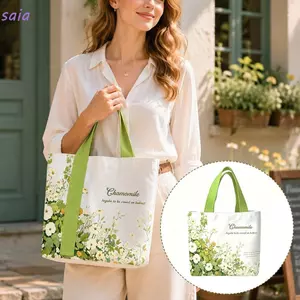 Túi Tote Vải SAIA, Túi Đeo Vai Dung Tích Lớn Hoa, Túi Xách Di Động Nhẹ Đi Lại Có Thể Tái Sử Dụng Cho Học Sinh