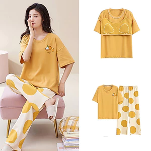 Phụ Nữ Hoạt Hình In Hình Ngắn Tay Quần Dài Bộ Đồ Ngủ Có Tích Hợp Áo Ngực Rời Plus Kích Thước Loungewear Cho Nhà Hàng Ngày Giải Trí