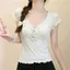 Áo thun nữ tay ngắn xếp ly phong cách Hàn Quốc mùa hè kiểu dáng mới nơ cổ chữ V Slim-