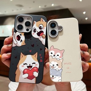 Ốp da PU họa tiết chó Loveheart dễ thương cho iPhone 16E AIR XS MAX XR X 7 Plus 8 Plus 6 Plus 6S Plus SE 2020 2022 Vỏ chống sốc đơn giản mỏng nhẹ
