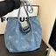 # HB # Denim Canvas Nữ Túi Tote Đeo Vai Đơn Trang Trí Nơ Đáng Yêu Túi Dung Tích Lớn Cho Trường Học Mua Sắm Tạp Hóa.