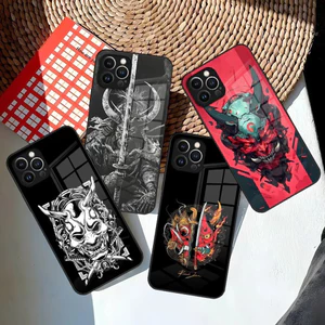 BK-1 Nhật Bản Oni Hannya Samurai Demon Mask Ốp Lưng Điện Thoại Iphone 15 14 12 11 13 Pro Max Mini X 8 Xr Xs 7 Puls glass Cover