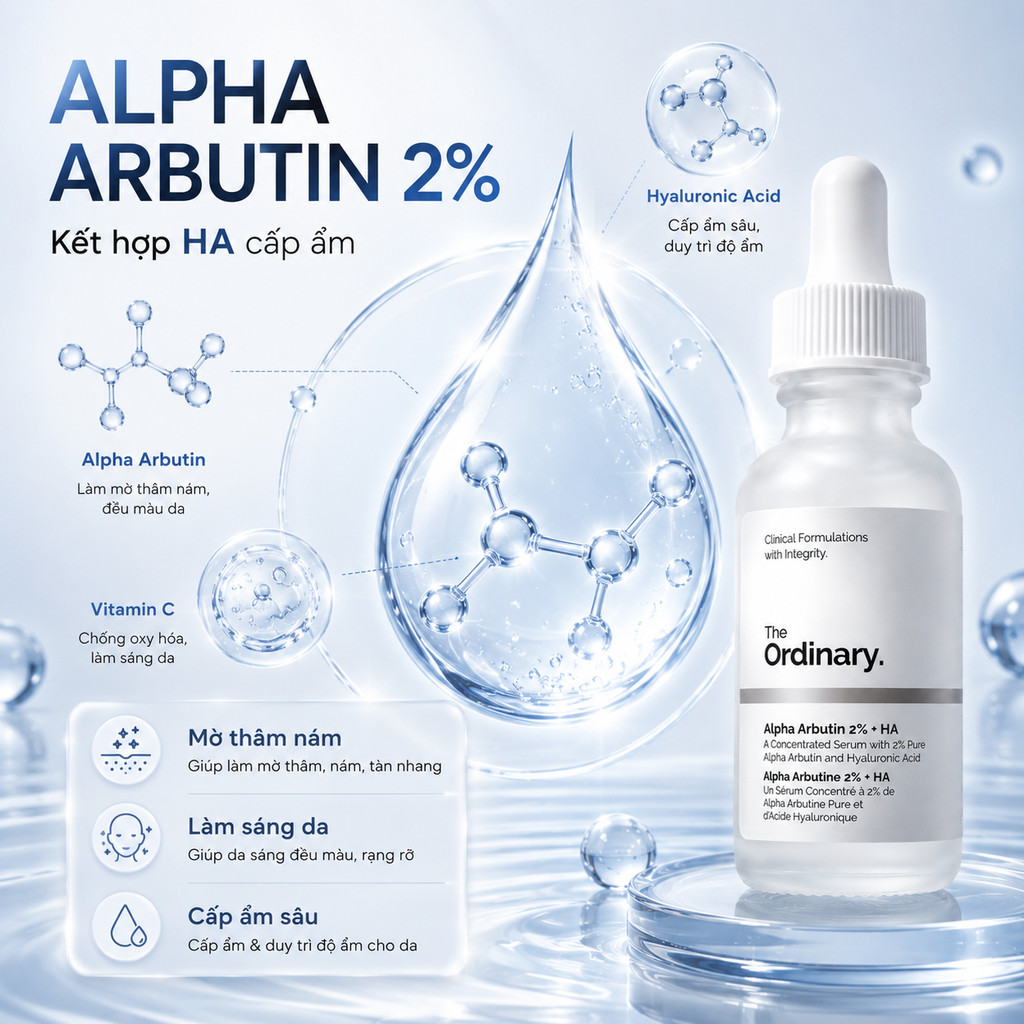Serum The Ordinary Alpha Arbutin 2% + HA 30ml Mờ Thâm Nám Dưỡng Sáng Da Chính Hãng