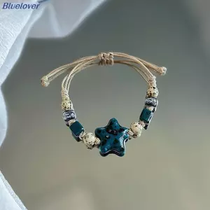 Bluelover Boho Phong Cách Handmade Ngôi Sao Gốm Vòng Tay Nữ Cô Gái Độc Đáo Phong Cách Dân Tộc Có Thể Điều Chỉnh Vòng Tay Phụ Kiện Trang Sức Quà Tặng Mới