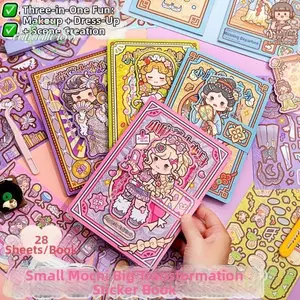 CATMALLER88 28 tờ Nhãn dán trang điểm Sách yên tĩnh, Phim hoạt hình Thiết kế lập thể Nhãn dán trang điểm búp bê DIY, Vẻ đẹp dễ thương Cabin Phong cảnh Cảnh Nhà Nhãn dán cảnh Sách trẻ em