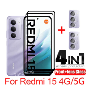 Phim Kính Cường Lực 4 Trong 1 Cho Redmi 15 4G 5G 2025 Gobal Bảo Vệ Màn Hình Kính Phim Mặt Sau Ống Kính Camera 2 Trong 1