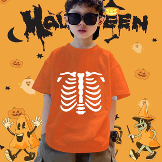 Đáng Sợ Họa Tiết Đầu Lâu Halloween Trẻ Em Áo Thun Ngộ nghĩnh Bộ Xương In Tay Ngắn Trang Phục Thường Ngày Trang Phục