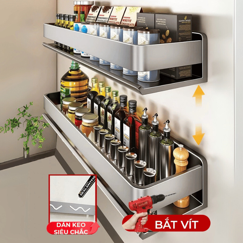 Kệ Đựng Gia Vị Nhà Bếp Gắn Tường DINO chất liệu thép không gỉ, Giá Đựng Đồ Đa Năng Nhà Bếp, Phòng Tắm Chịu Lực Tốt