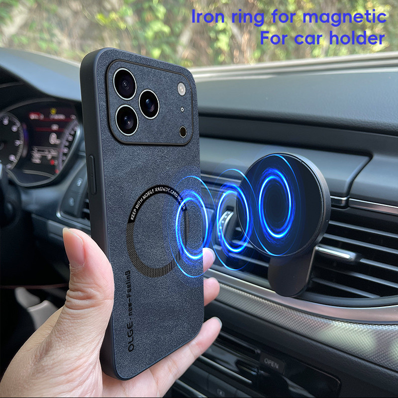 KHÔNG CÓ Vân Tay Sang Trọng Da Sắt Nhẫn Cho iPhone 17 Pro Max iPhone17 Air Car Giá Đỡ Bảo Vệ Từ Tính Vỏ Sạc Không Dây