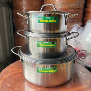 Bộ 3 Nồi INOX Trường Thành 16 - 18 - 24cm dùng được nhiều loại bếp kể cả bếp từ - Phương Trang