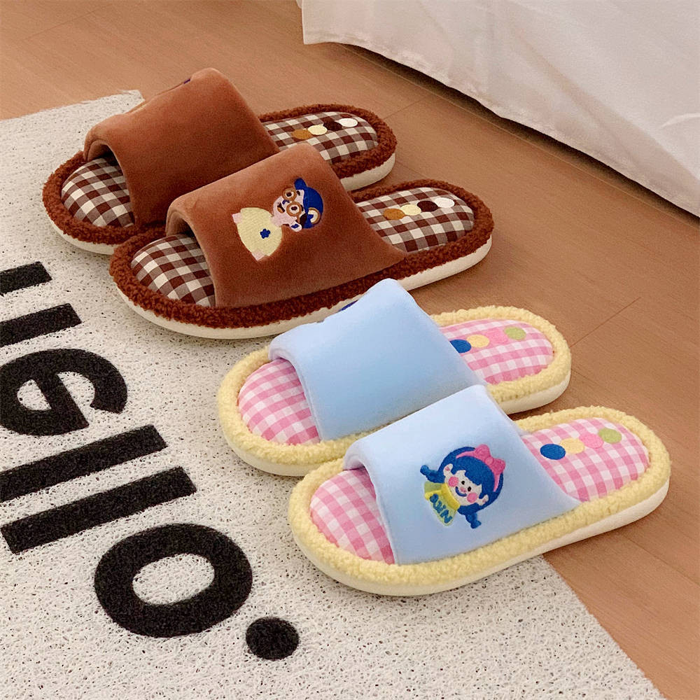 XIXITIAO Dép Cotton Đế Mềm Hoạt Hình Nam Nữ Thu Đông Cặp Đôi Giải Trí Nhà Phòng Ngủ