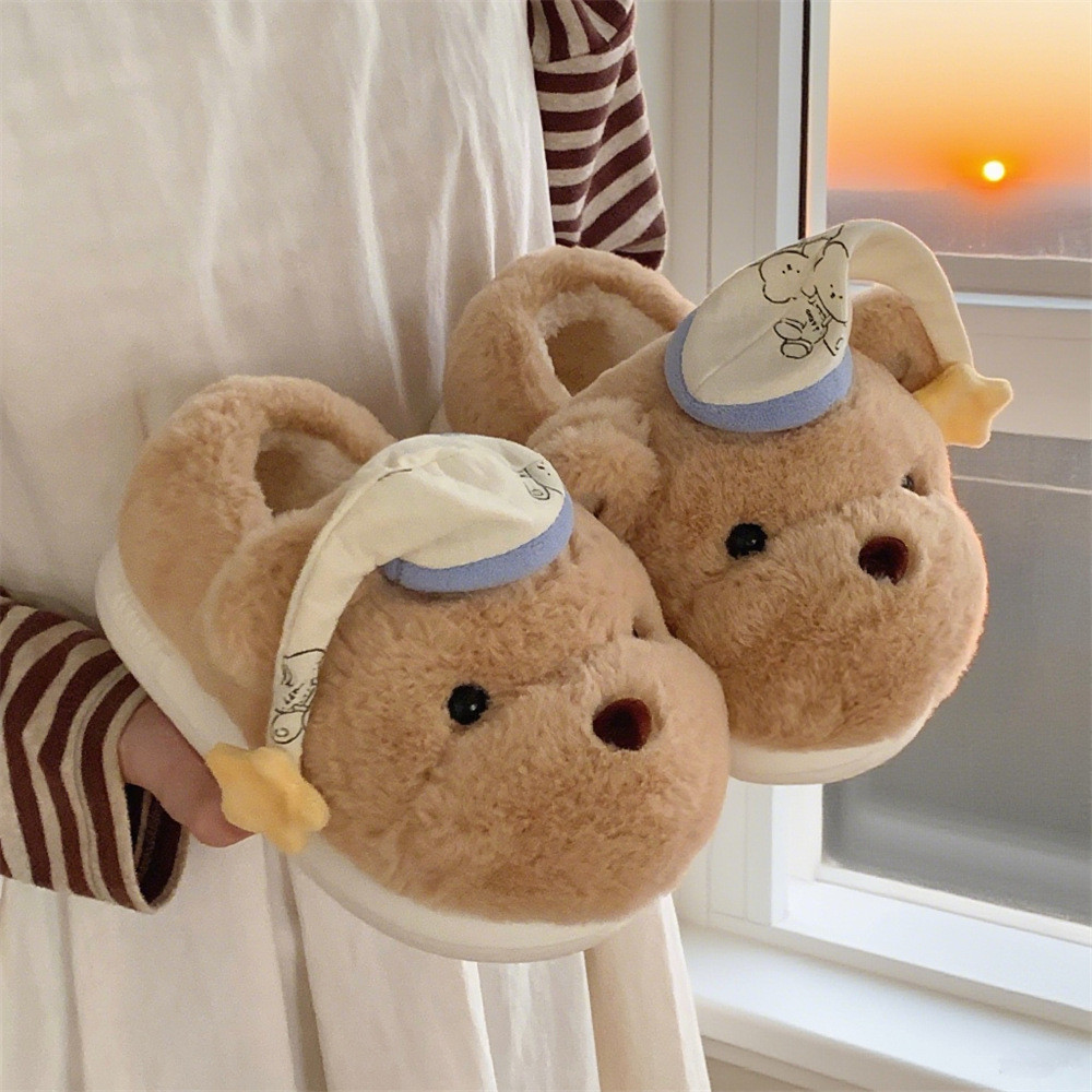 XIXITIAO Dép Cotton Ấm Áp Sang Trọng Gấu Dễ Thương Nữ Sinh Viên Mùa Đông Phong Cách Mới Trong Nhà