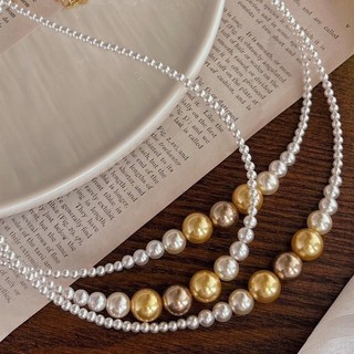 [ DAISYN ] N1010 vòng cổ ngọc trai mix trắng vàng đồng cho nữ, dây chuyền ngọc trai nhân tạo , chuỗi hạt ngọc
