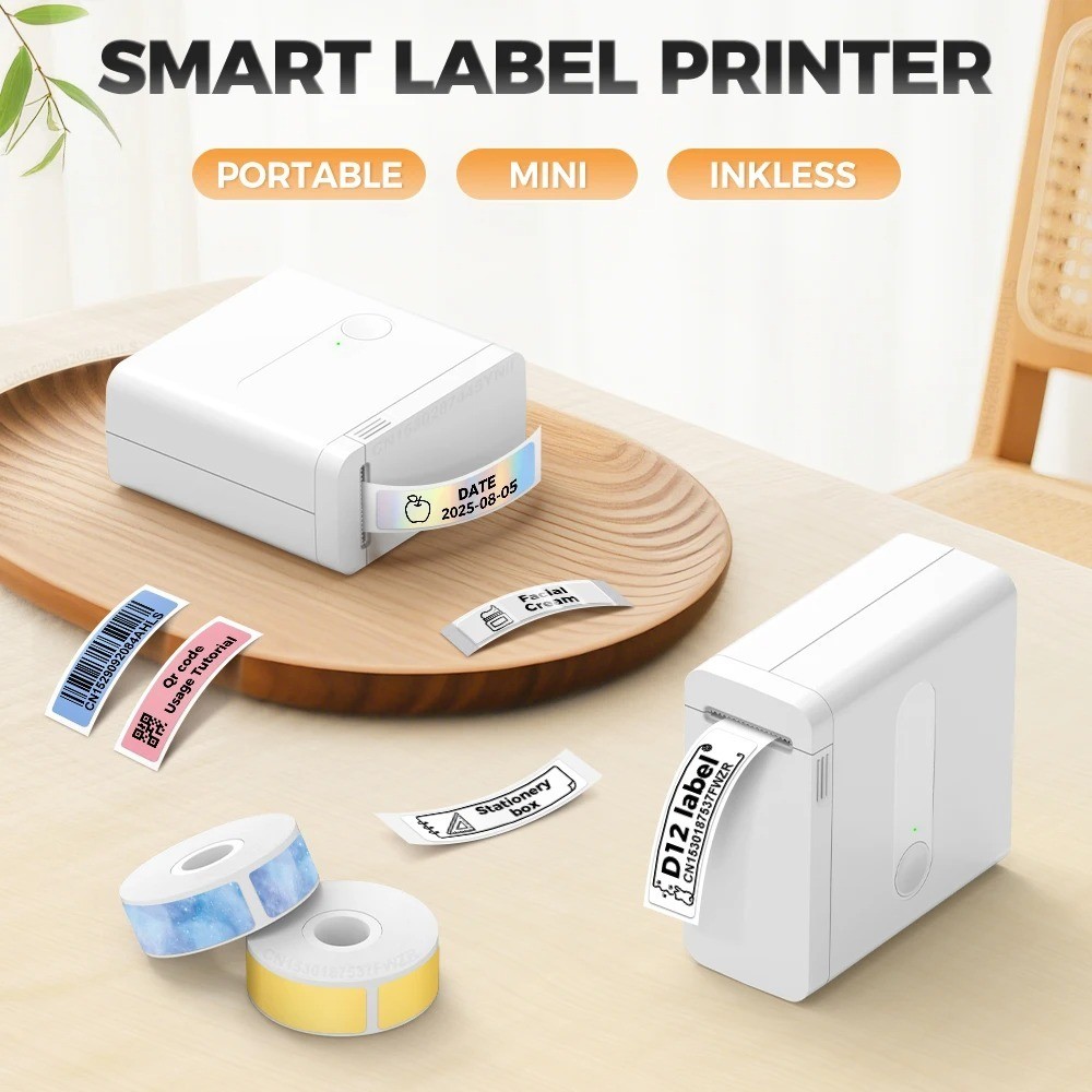 Máy In Mini Di Động D12 Máy In Nhiệt Không Mực Máy In Nhãn Di Động Bluetooth Không Dây Mini Miếng Dán Máy In Dán Nhãn Mini Máy Làm Nhãn Dán Nhãn Dán