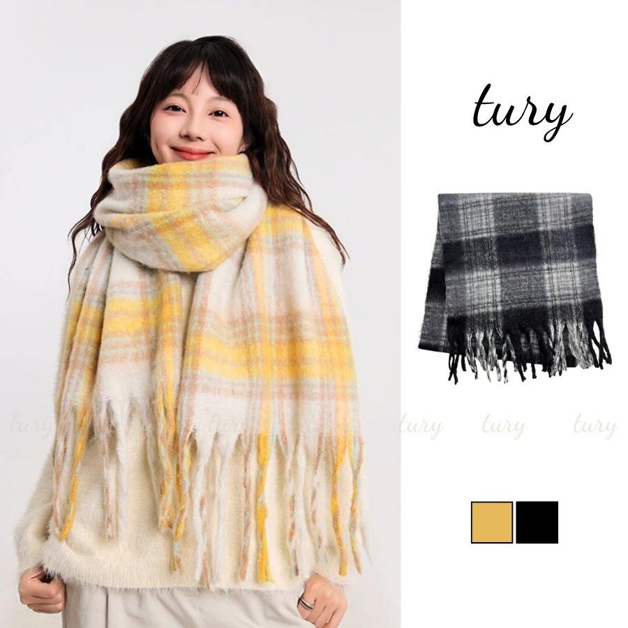 Khăn Len Quàng Cổ Unisex Nam Nữ - Tury - Khăn Choàng Cổ Len Phối Tua Rua Kẻ Sọc - LN156