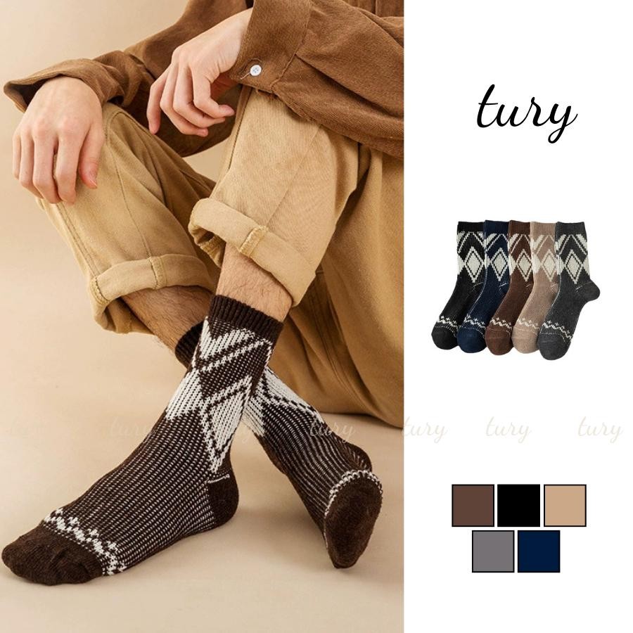 Tất Vớ Unisex Nam Nữ - Tury - Vớ Tất Cao Cổ họa tiết hình thoi - TV026
