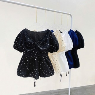 Áo Babydoll Bigsize Nữ Áo Kiểu Dáng Peplum Cổ Tim Tay Bồng Vạt Xòe Tôn Dáng Cho Chubby A289