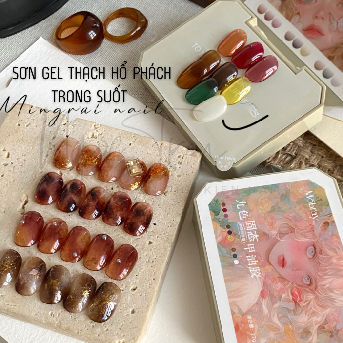 Hộp Sơn Gel Thạch Hổ Phách Trong Suốt 9 Ô Màu | Hiệu Ứng Đá Quý Sang Trọng Trang Trí Móng Tay