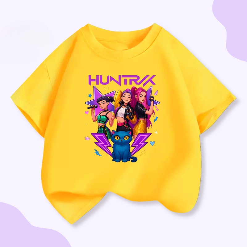 Kpop Demon Hunters Lumi Mila Zoe Hoạt Hình In Hình Trẻ Em Tay Ngắn Cổ Tròn Mùa Hè Áo Sơ Mi Thường Ngày