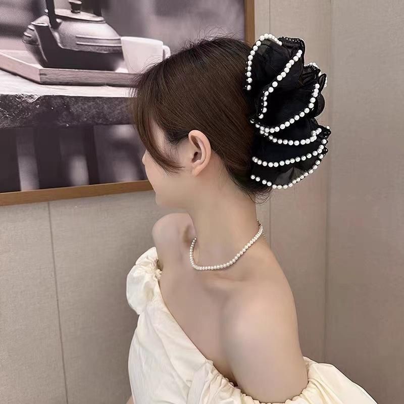 Kẹp Tóc Nơ Cổ Điển SS24, Mềm Mại Và Tăng Mọc Tóc, Dễ Phối Đồ Và Sành Điệu, Kẹp Cầm Nắm, Hàng Mới Về Women Hoa Xốp Cua