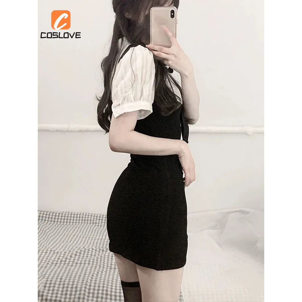 Cosplay Outfit Phong Cách Anime với Đầm Đen Trắng Màu Hông Quấn - Trang Phục Trọn Bộ