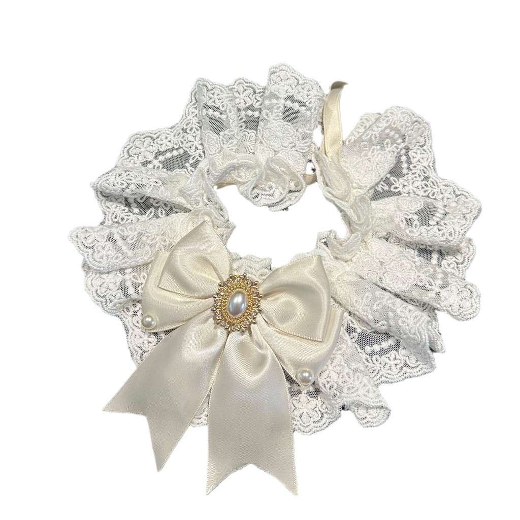 【Ready Stock】 Popular White Wedding Dress Pet's Saliva Towel Cat Wedding Bow Collar Dog Senior Bib and Neckerchief Bib HTl1