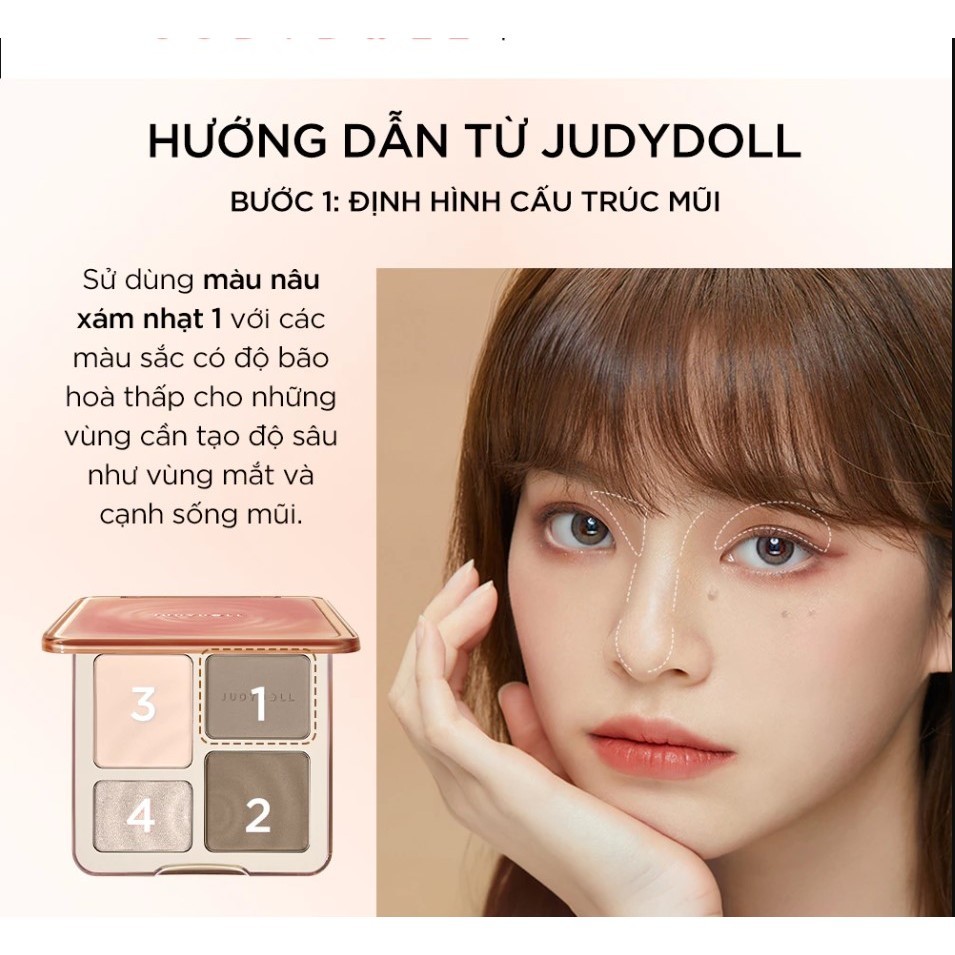 Phấn tạo khối bắt sáng JUDYDOLL 4 ô 2in1 Highlight & Contour Palette chất phấn mịn lâu trôi 9g